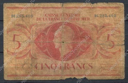 Французская Экваториальная Африка 1944 г. • P# 15b • 5 франков • регулярный выпуск • VG-