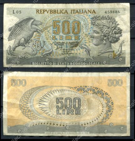 Италия 1966 г. • P# 93a • 500 лир • Аретуса • регулярный выпуск • F-VF