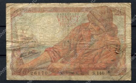 Франция 1945 г. (K 5-7) • P# 100a • 20 франков • рыбак • регулярный выпуск • VG