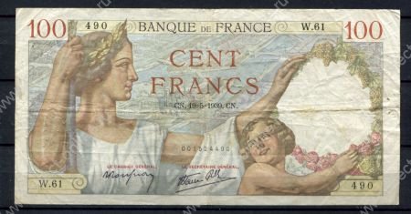 Франция 1939 г. (CN 19-5) • P# 94 • 100 франков • Максимильен де Бетюн • регулярный выпуск • VF-*
