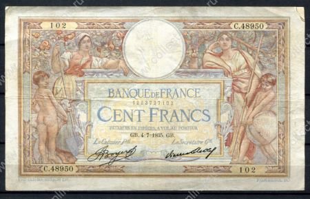 Франция 1935 г. (GB 4-7) • P# 78c • 100 франков • регулярный выпуск • VG