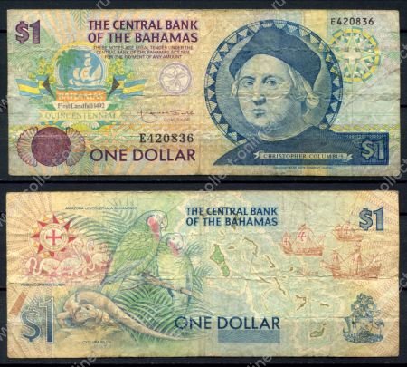 Багамы 1992 г. • P# 50 • 1 доллар • Христофор Колумб • памятный выпуск • F