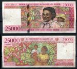 Мадагаскар 1998 г. • P# 82 • 25000 франков(5000 ариари) • женщина с ребёнком • регулярный выпуск • F-VF