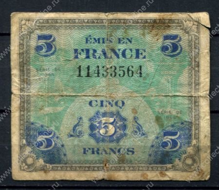 Франция 1944 г. • P# 115a • 5 франков • Союзные войска • оккупационный выпуск • VG-