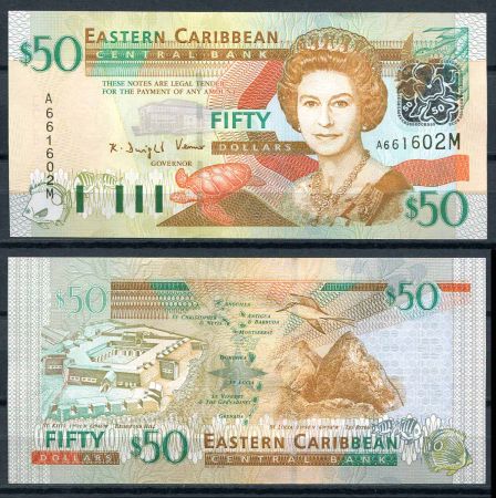 Восточные Карибы • Монтсеррат 2003 г. • P# 45m • 50 долларов • Елизавета II • форт Бримстон • регулярный выпуск • UNC пресс ( кат. - $ 160 )