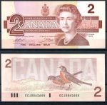 Канада 1986 г. • P# 94b • 2 доллара • Елизавета II • воробьи • регулярный выпуск • Thiessen-Crow • UNC пресс