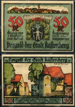 Германия • Растенберг 1921 г. • 50 пфеннигов • рыцарь • город • нотгельд • UNC пресс