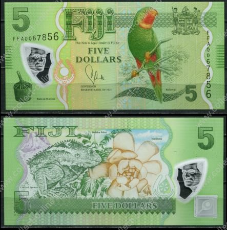 Фиджи 2012 г. • P# 115a • 5 долларов • попугай • регулярный выпуск(пластик) • UNC пресс