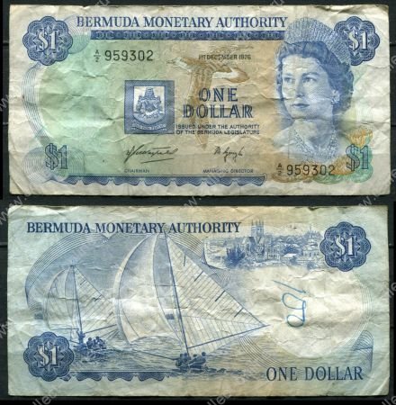 Бермуды 1976 г. • P# 28a • 1 доллар • Елизавета II • парусная яхта • регулярный выпуск • F