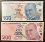 Турция 2009 г. • P# 226-227 • 100 и 200 лир • Кемаль Ататюрк • серии F и E (2020 г.) • регулярный выпуск • XF - AU