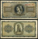 Греция 1942 г. • P# 118 • 1000 драхм • тип II (серия справа) • Амфипольский лев • регулярный выпуск • XF+