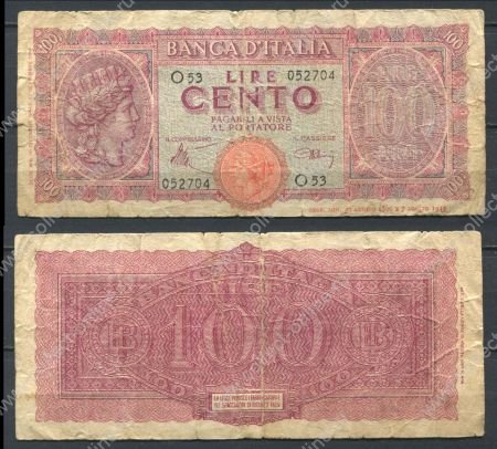 Италия 1944 г. • P# 75a • 100 лир • регулярный выпуск • VG