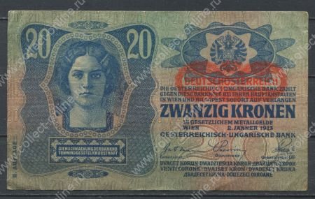 Австрия 1919 г. • P# 53 • 20 крон • надпечатка "Deutschosterreich" • регулярный выпуск • XF-