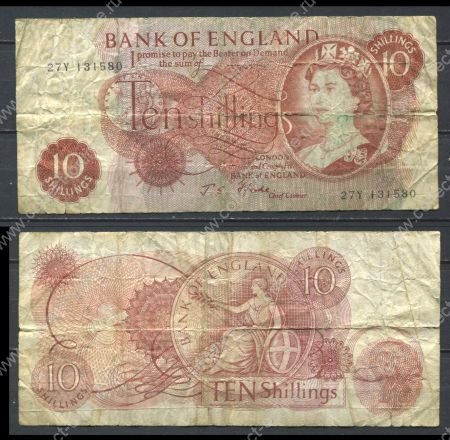 Великобритания 1966-1970 гг. • P# 373c • 10 шиллингов • Елизавета II • регулярный выпуск • S. J. Fforde • F-