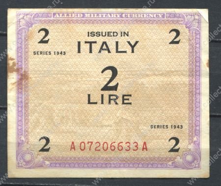 Италия 1943 г. • P# M11b • 2 лиры • без F • оккупационный выпуск • VF*
