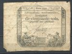 Франция 1793 г. • P# A70b • 50 солей • Французская революция • ассигнат • Saussay • VF-