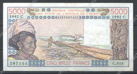 Западноафриканский союз • Буркина-Фасо 1992 г. • P# 308Cp • 5000 франков • регулярный выпуск • XF