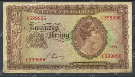Люксембург 1943 г. • P# 42 • 20 франков • герцогиня Шарлотта • регулярный выпуск • F-VF