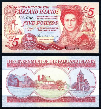 Фолклендские острова 2005 г. • P# 17 • 5 фунтов • Елизавета II • регулярный выпуск • UNC пресс