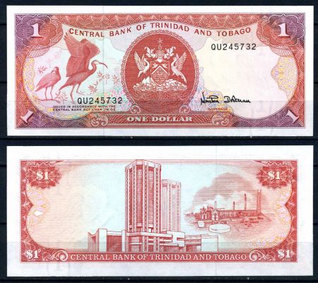 Тринидад и Тобаго 1985 г. • P# 36d • 1 доллар • здание госбанка • регулярный выпуск • UNC пресс
