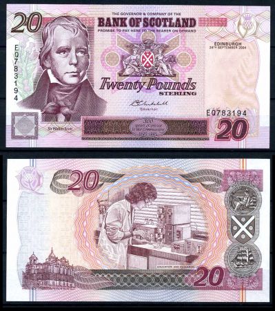Шотландия 2004 г. • P# 121e • 20 фунтов • Вальтер Скотт • регулярный выпуск • UNC пресс