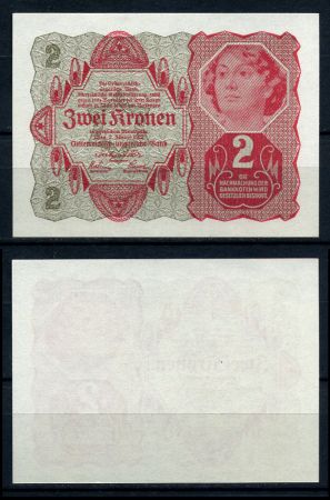 Австрия 1922 г. • P# 74 • 2 кроны • девушка • регулярный выпуск • UNC пресс