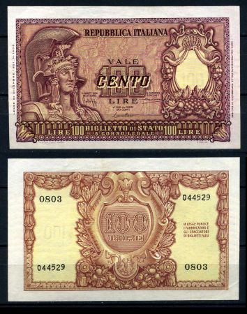 Италия 1951 г. • P# 92a • 100 лир • регулярный выпуск • UNC- пресс