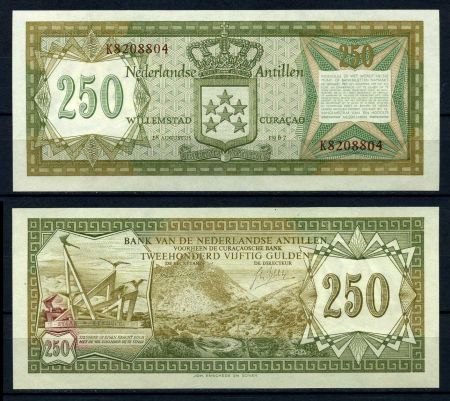 АНТИЛЬСКИЕ О-ВА 1967г. P# 13 / 250 ГУЛЬДЕНОВ UNC ПРЕСС / ГЕРБЫ