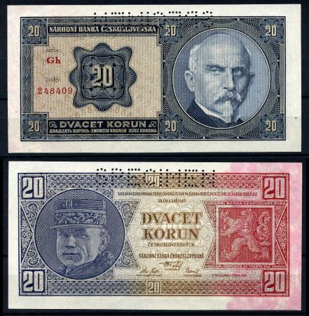 ЧЕХОСЛОВАКИЯ 1926г. P# 21s / 20 КРОН UNC ПРЕСС / SPECIMEN