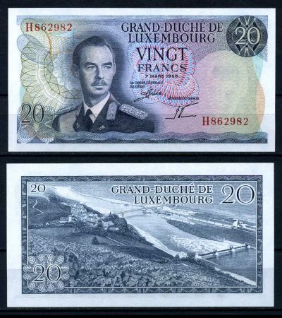 Люксембург 1966 г. • P# 54 • 20 франков • герцог Жан • регулярный выпуск • UNC пресс