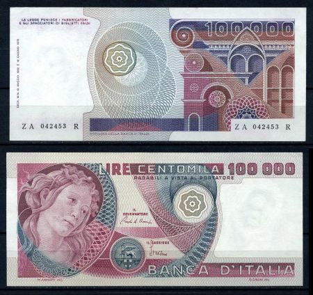 ИТАЛИЯ 1978г. P# 108a / 100000 ЛИР UNC ПРЕСС / АРХИТЕКТУРА