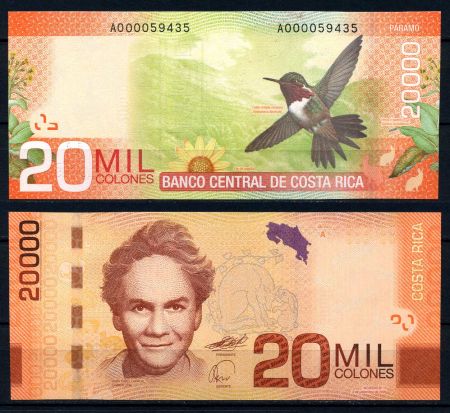 Коста Рика 2009 г. • P# 278a • 20000 колонов • Мария Кармен • колибри • регулярный выпуск • UNC пресс