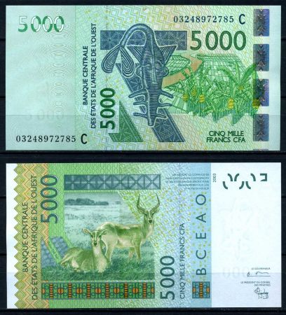 Западноафриканский союз • Буркина-Фасо 2003 г. • P# 317C • 5000 франков • регулярный выпуск • UNC пресс