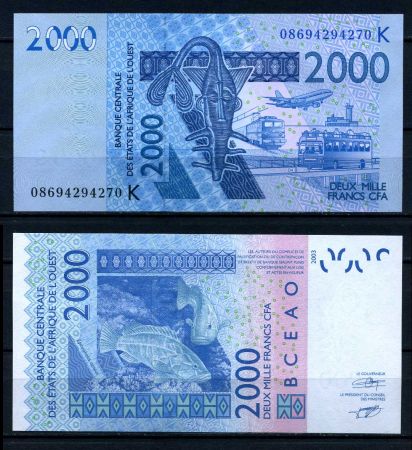 ЗАПАДНАЯ АФРИКА СЕНЕГАЛ 2008г. P# 716K / 2000 ФРАНКОВ UNC ПРЕСС / ФАУНА