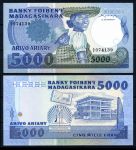 Мадагаскар 1983-1987 гг. • P# 69a • 5000 франков(1000 ариари) • женщина с ребенком • регулярный выпуск • UNC пресс