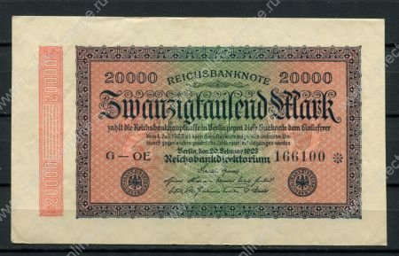 Германия 1923 г. • P# 85c • 20000 марок • регулярный выпуск • AU- ( кат. - $ 10 )