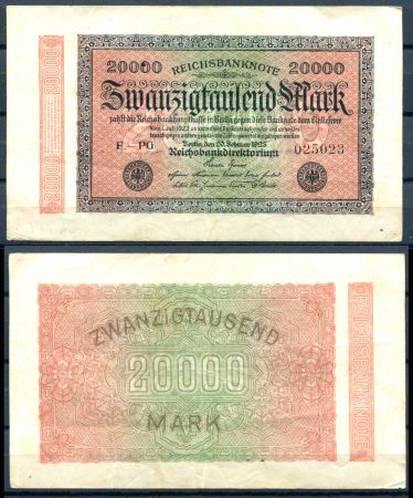 ГЕРМАНИЯ 1923г. P#85d / 20000 МАРОК XF