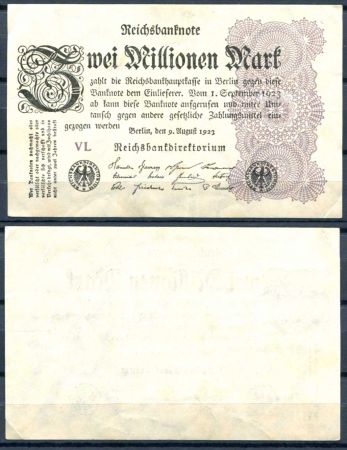 ГЕРМАНИЯ 1923г. P#104c / 2 млн. МАРОК AUNC-