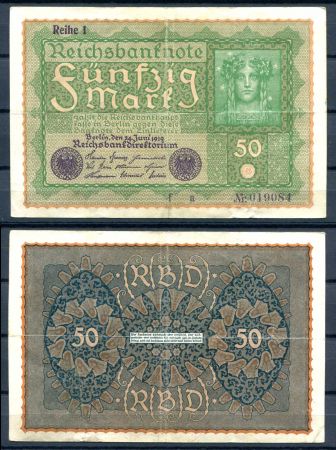 ГЕРМАНИЯ 1915-9гг. P#66 / 50 МАРОК VF+