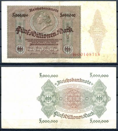 ГЕРМАНИЯ 1923г. P#90 / 5 млн. МАРОК XF+