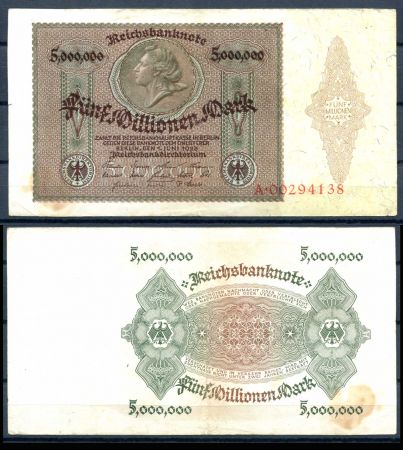 ГЕРМАНИЯ 1923г. P#90 / 5 млн. МАРОК XF-