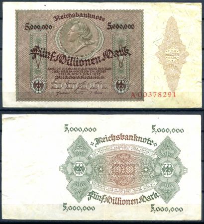 ГЕРМАНИЯ 1923г. P#90 / 5 млн. МАРОК XF-