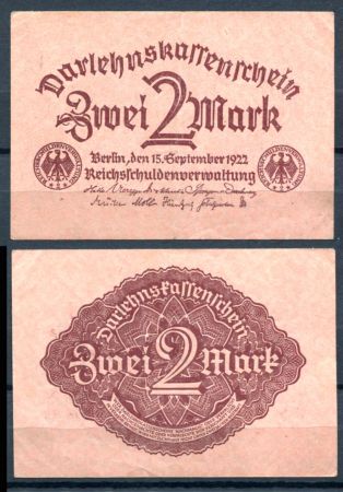 ГЕРМАНИЯ 1922г. P# 62 / 2 МАРКИ UNC-