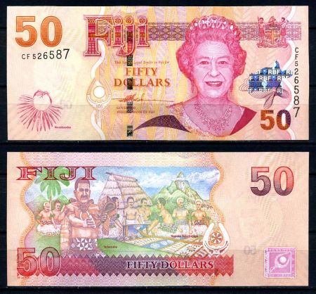 Фиджи 2007 г. • P# 113a • 50 долларов • Елизавета II • регулярный выпуск • UNC пресс