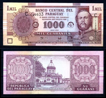 Парагвай 2004 г. • P# 222a • 1000 гуарани • Франсиско Солано Лопес • регулярный выпуск • UNC пресс