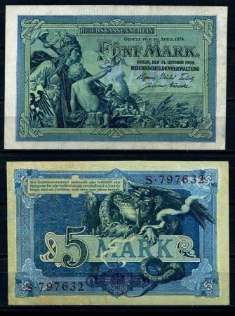 ГЕРМАНИЯ 1904г. P#8a / 5 МАРОК № - 6 ЦИФР UNC ПРЕСС-