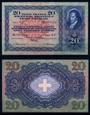 ШВЕЙЦАРИЯ 1937г. P# 39 / 20 ФРАНКОВ UNC ПРЕСС