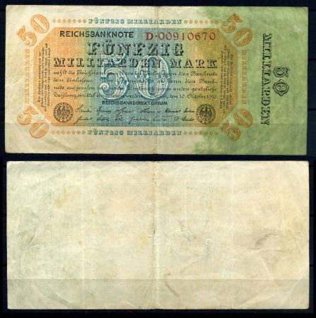 ГЕРМАНИЯ 1923г. 7-й выпуск P# 119a / 50 млрд. МАРОК VF