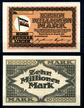 Гамбург 1923 г. • 10 млн. марок • флаги • UNC пресс