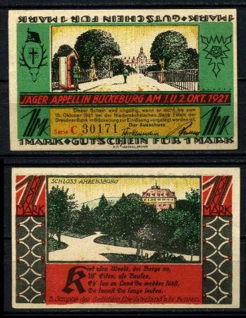 БУКЕБУРГ 1921г. 1 марка ГОРОД UNC ПРЕСС